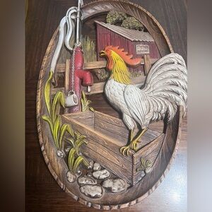 VINTAGE 1974 BURWOOD Rustic Rooster Wall Plaque WALL DECOR